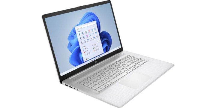 The HP 17-inch laptop at a side angle.