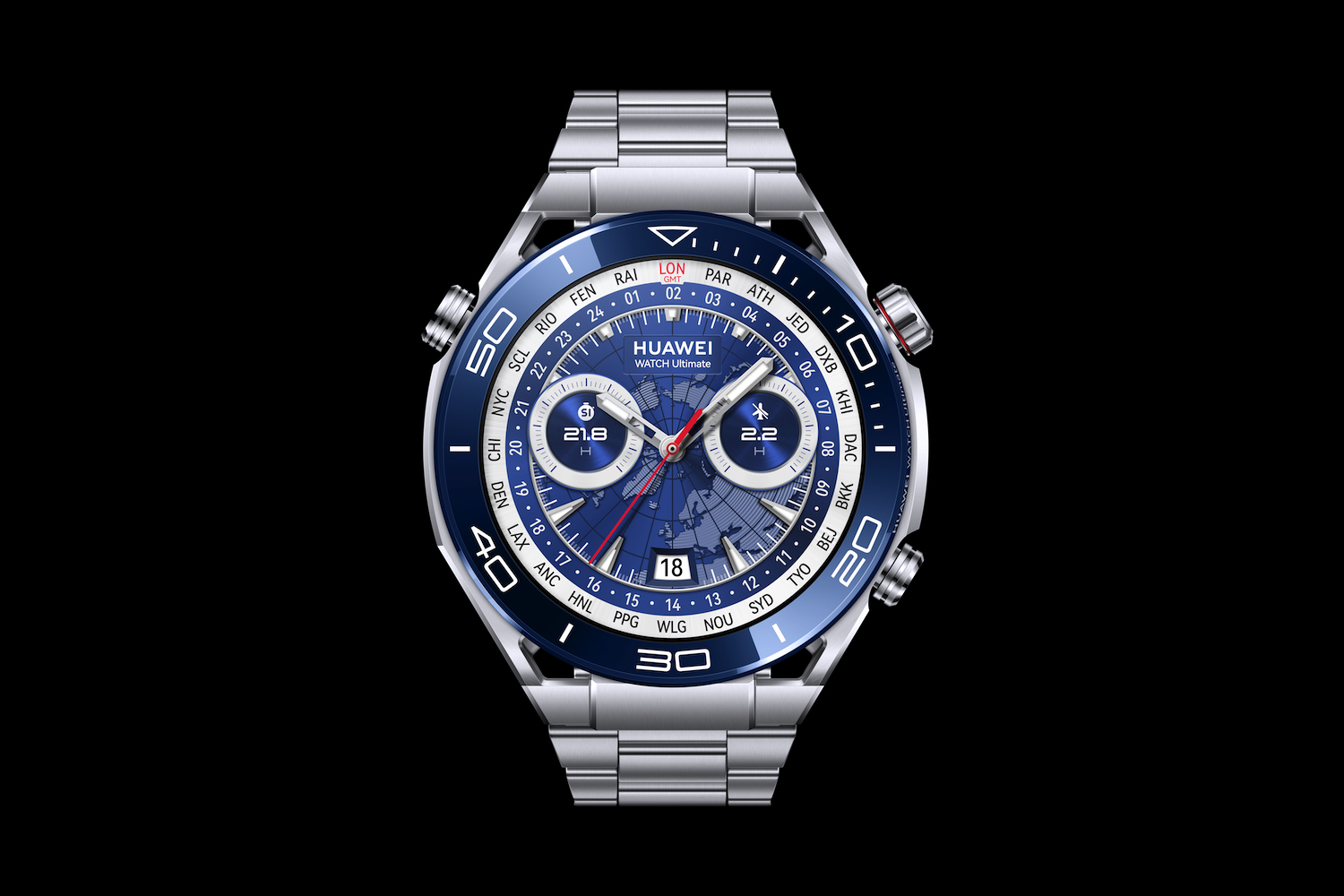 O Huawei Watch Ultimate em Voyage Blue.