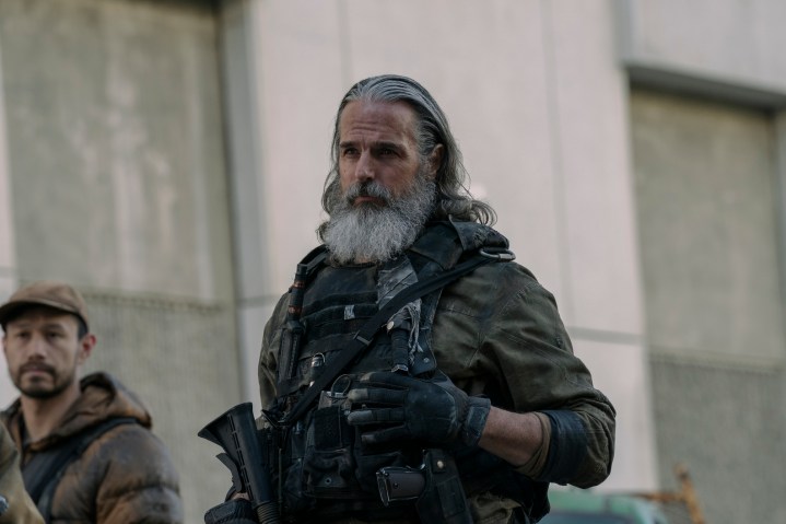 Jeffrey Pierce wears a tactical vest in The Last of Us Episode 4.