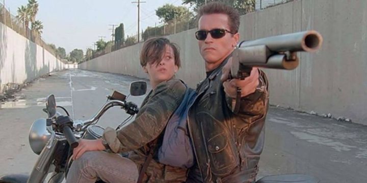 John Conner and the Terminator ride on a motorcycle in T2