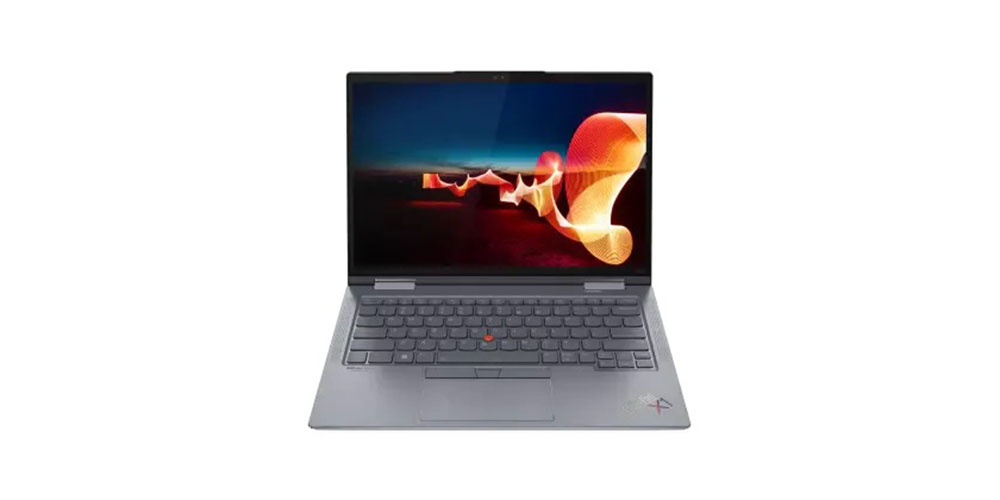 O Lenovo ThinkPad X1 Yoga com um fundo de área de trabalho vibrante.