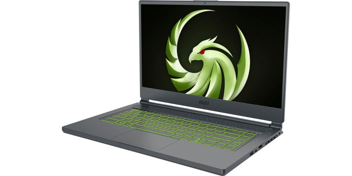 The MSI Delta AMD Advantage Edition on a white background displaying a vibrant green desktop.