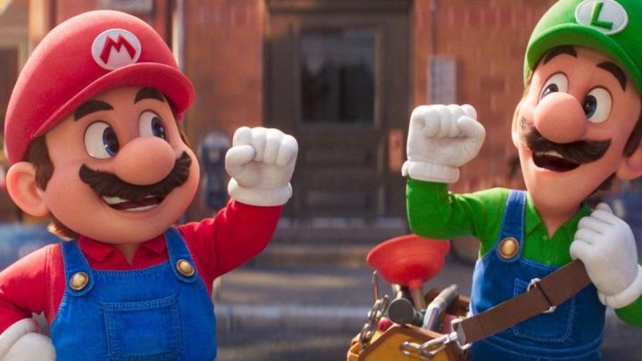 Mario and Luigi celebrating in The Super Mario Bros. Movie.