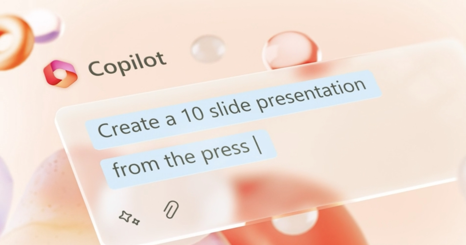 Microsoft Copilot criando uma apresentação do PowerPoint para um usuário.