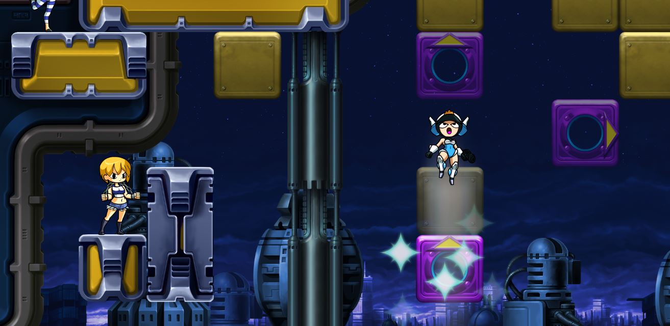 The player jumps up in Mighty Switch Force.