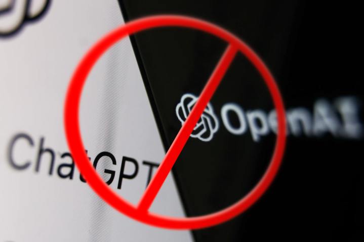 OpenAI and ChatGPT logos are marked do not enter with a red circle and line symbol.