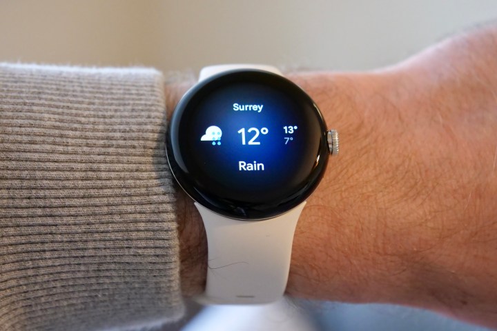 Weather screen on the Google Pixel Watch