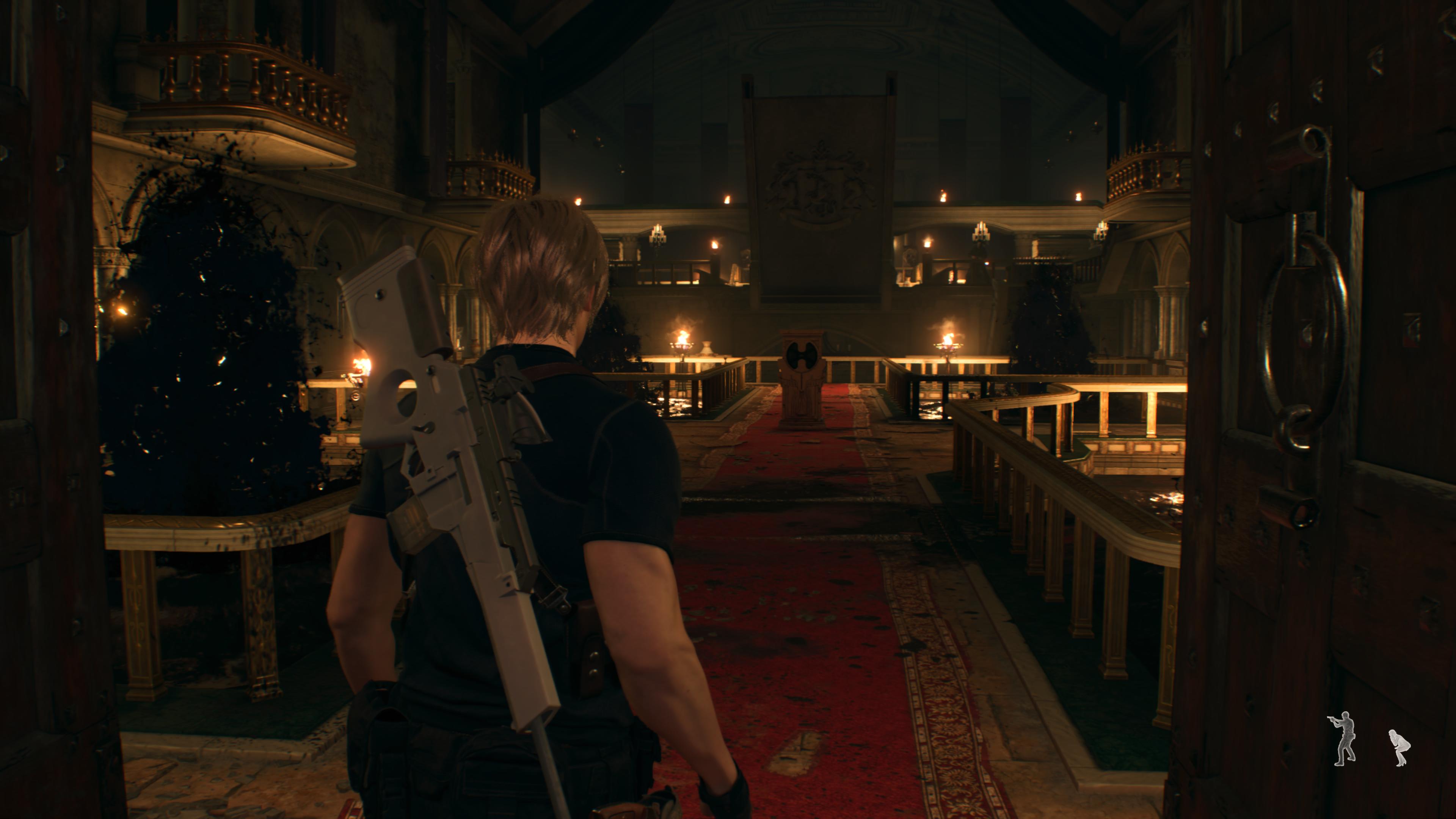Leon no Water Hall em Resident Evil 4.