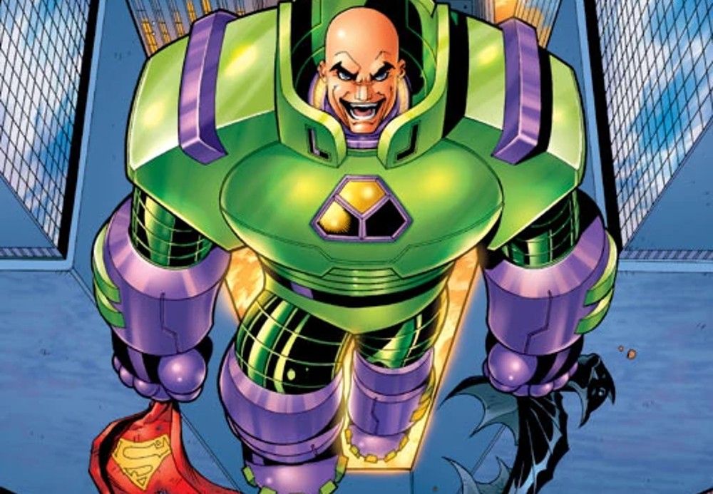 Lex Luthor sorri em uma história em quadrinhos do Superman/Batman.