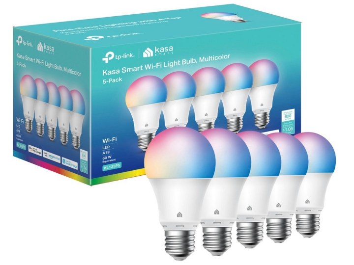 A bundle of five TP-Link Kasa A19 smart bulbs.