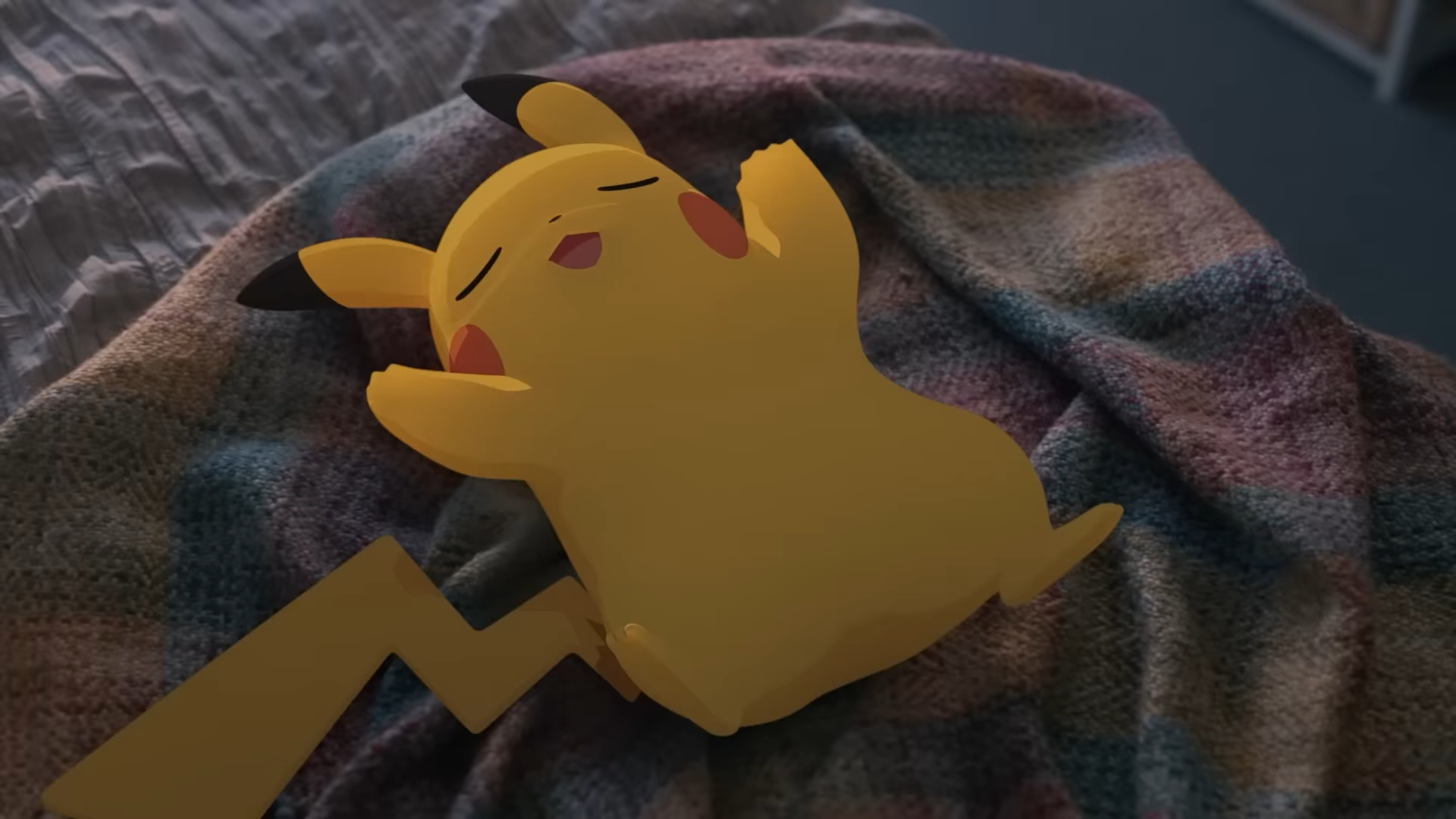 A sleeping Pikachu from the Pokemon Sleep trailer.
