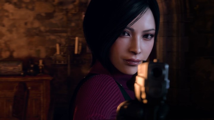 Ada Wong holds a gun in Resident Evil 4.