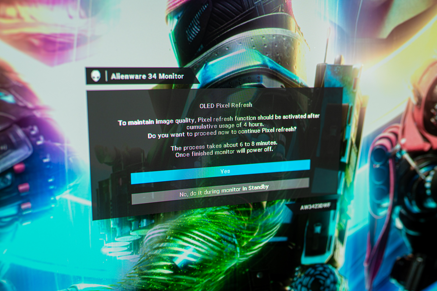 Uma notificação de gravação no Alienware 34 QD-OLED.