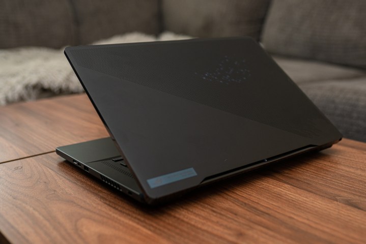 The back of the ASUS ROG Zephyrus M16 sitting on a table