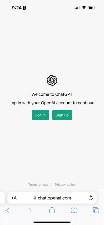 وب سایت ChatGPT در تلفن هوشمند.