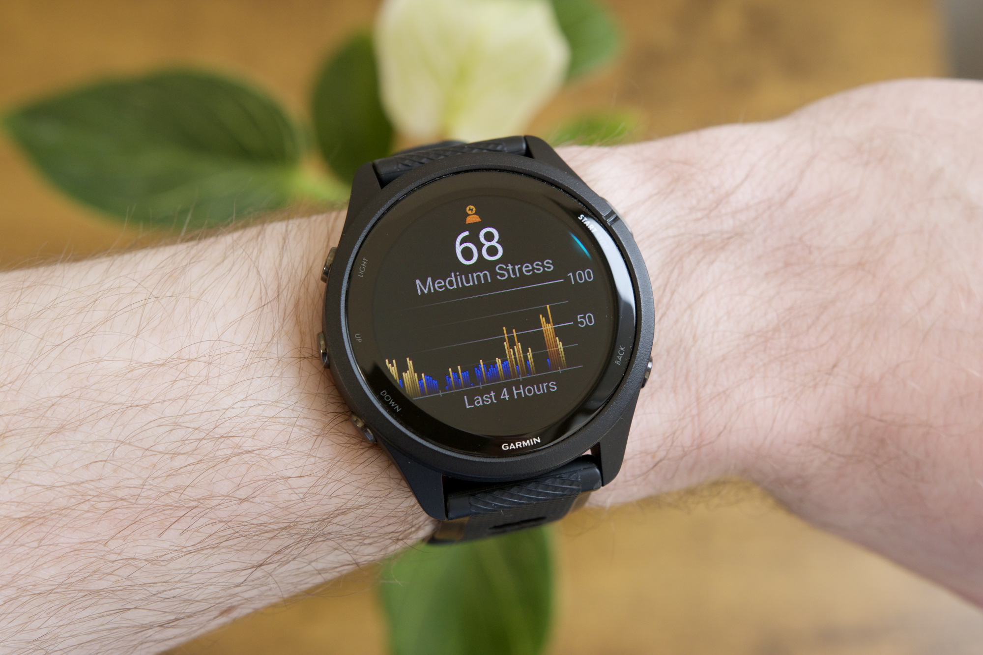 Stress levels on the Garmin Forerunner 265.