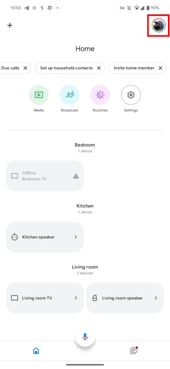 Il menu principale dell'app domestica