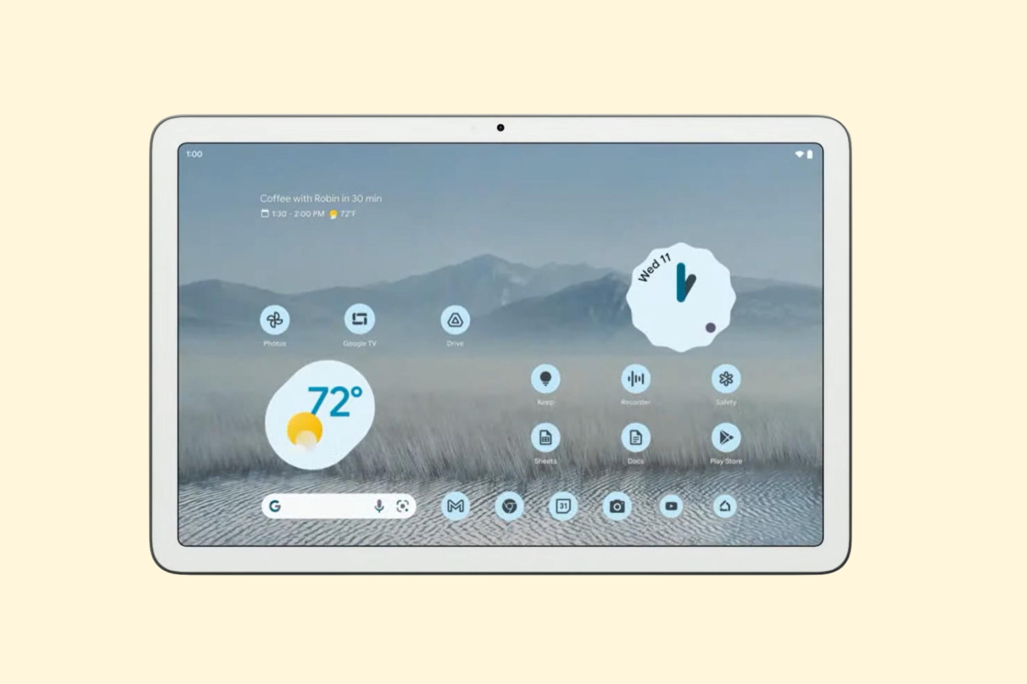 A render of the front of the Google Pixel Tablet.