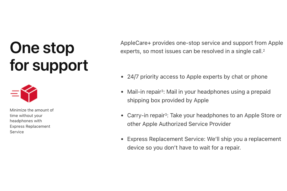Screenshot of AppleCare for AirPods.  