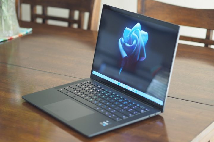 The HP Dragonfly Pro Chromebook on a table.