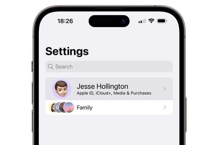 iPhone 14 Pro Max showing Apple ID settings.