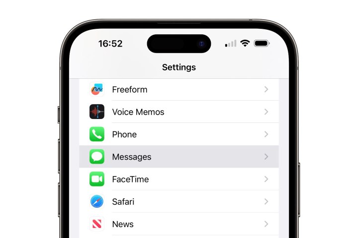 iPhone showing Messages options in Settings app. 