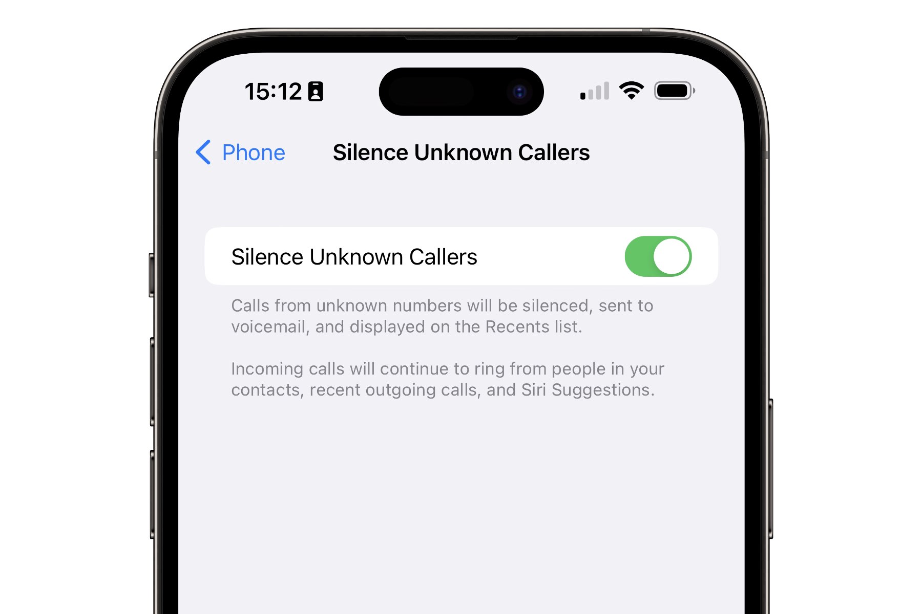 Silence Unknown Callers on iPhone 14 Pro Max.