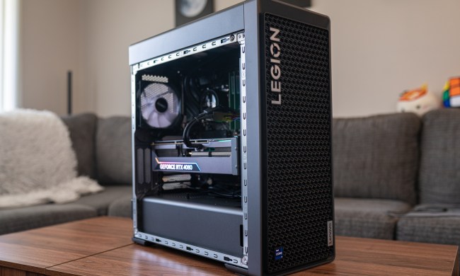 Lenovo Legion Tower 7i gaming PC sitting on a table.