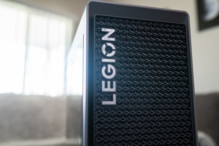 The Legion logo on the front of a desktop case.