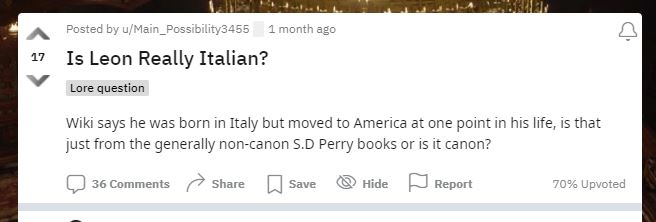 A Redditor asks "Is Leon really Italian?"