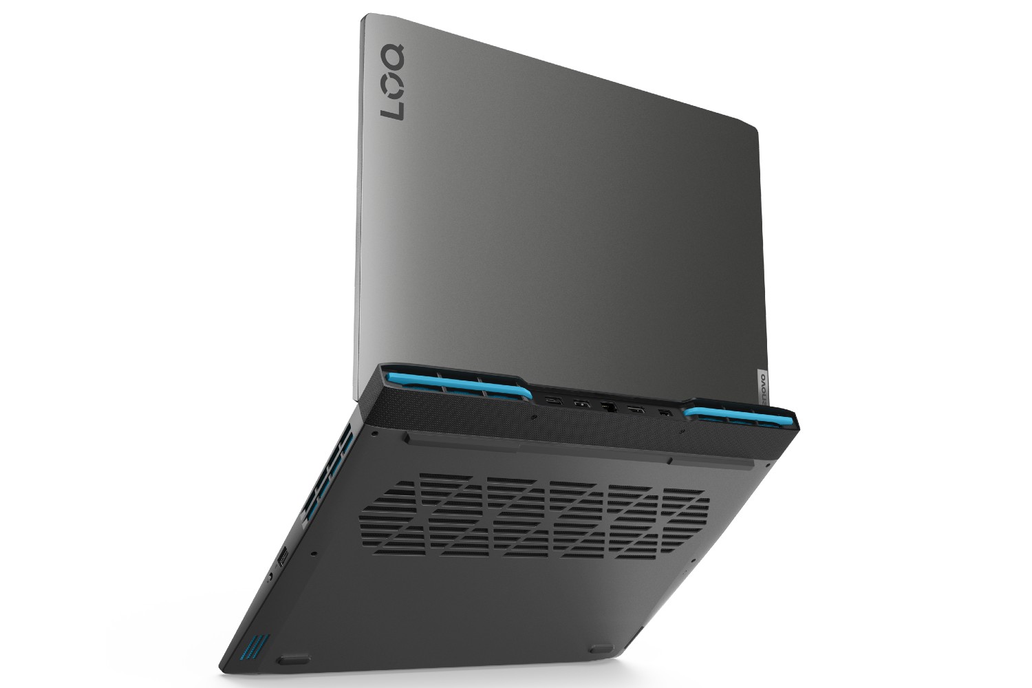 A press photo showing the back of the LOQ gaming laptop by Lenovo.