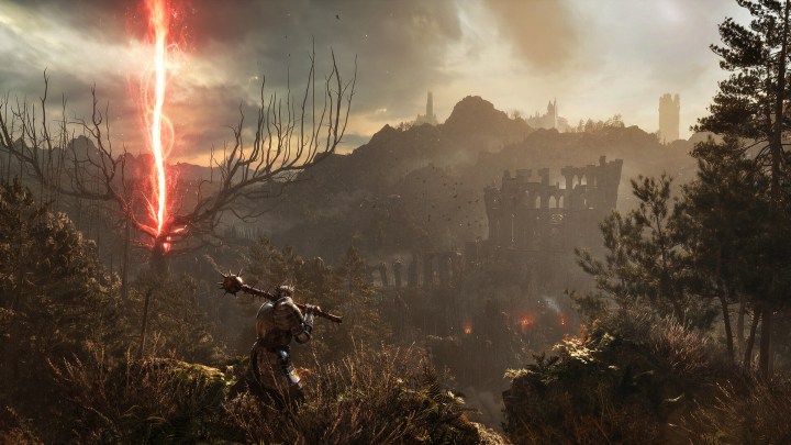 Um jogador observa o mundo aberto de Lords of the Fallen.