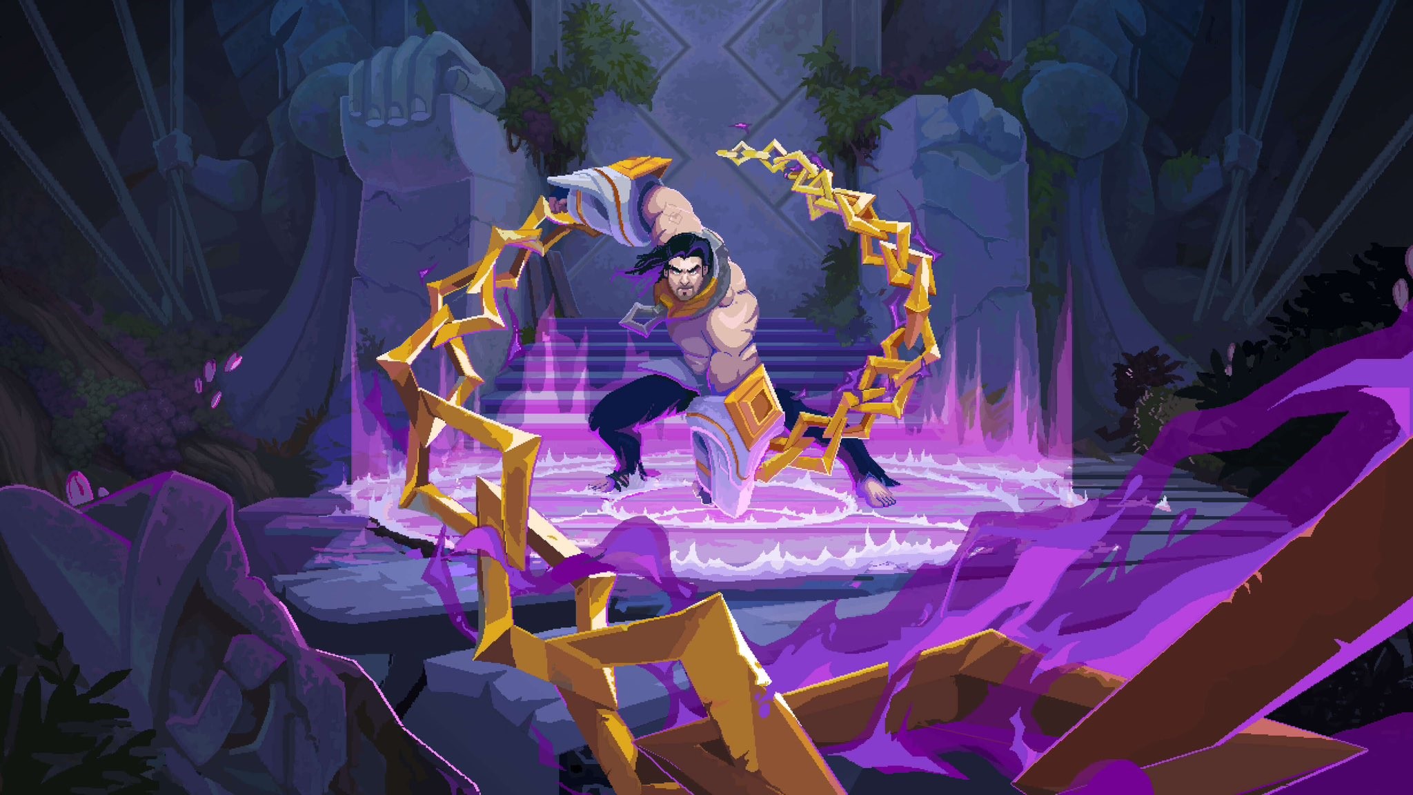 Sylas attacking with chains surrounded by purple magic
