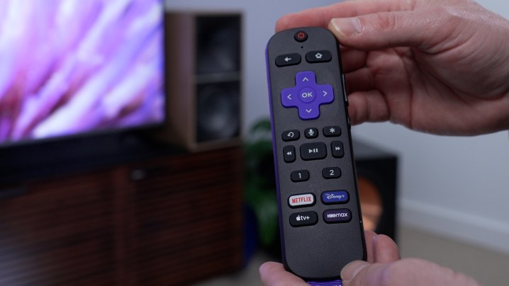 O controle remoto para uma TV Roku Plus Series.