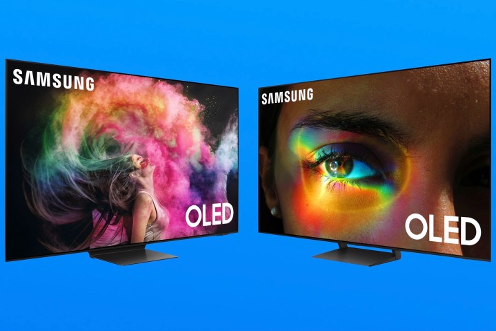 Samsung 2023 S95C (left) and S90C QD-OLED TVs.