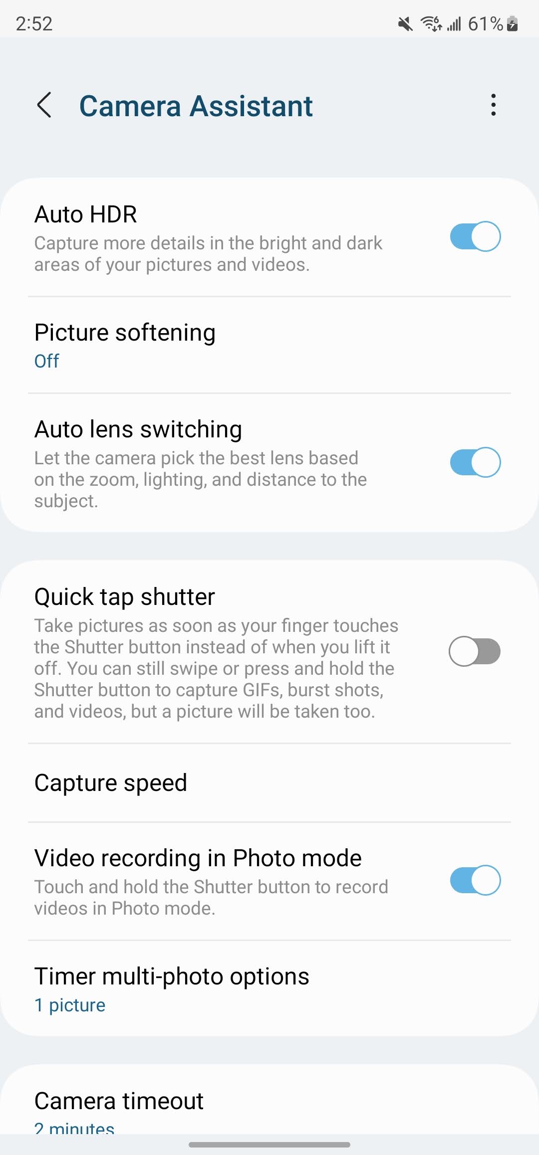 Captura de tela do aplicativo Camera Assistant no Galaxy S23 Ultra.