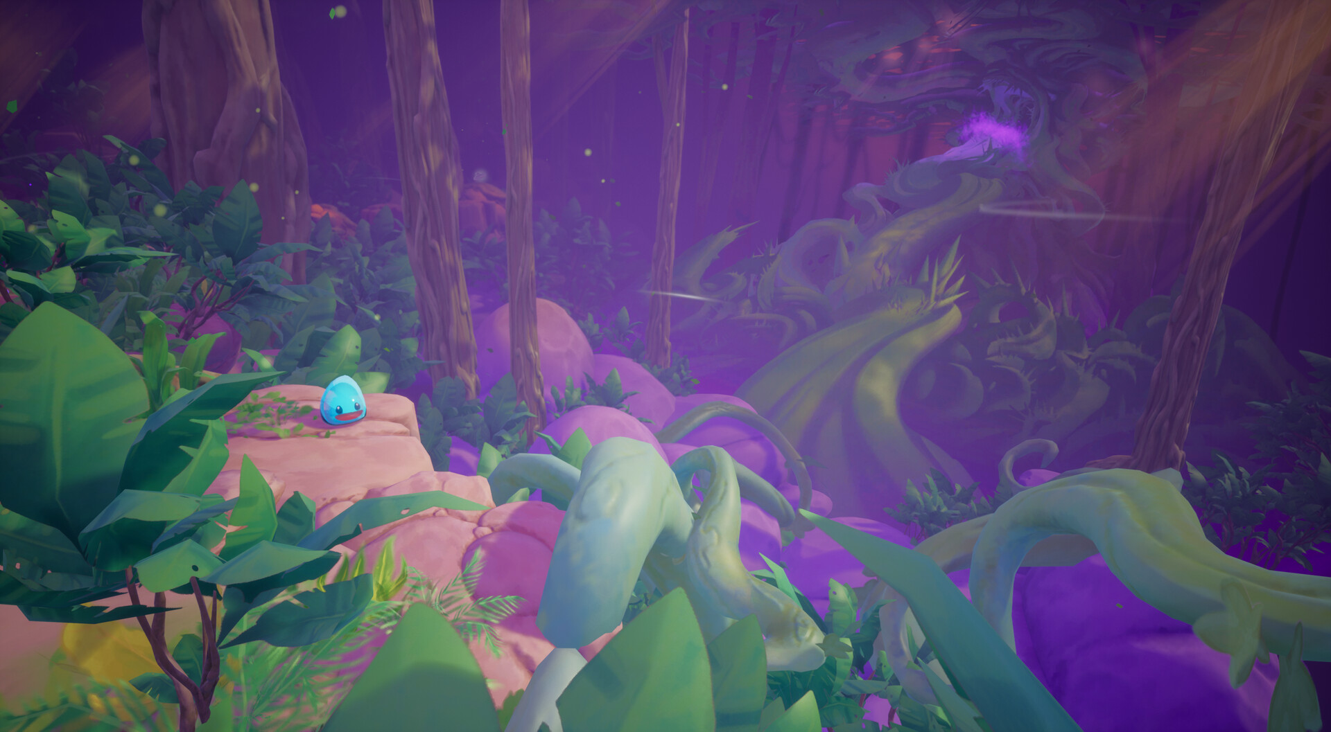 Um lodo fica em uma floresta em Slime Heroes.