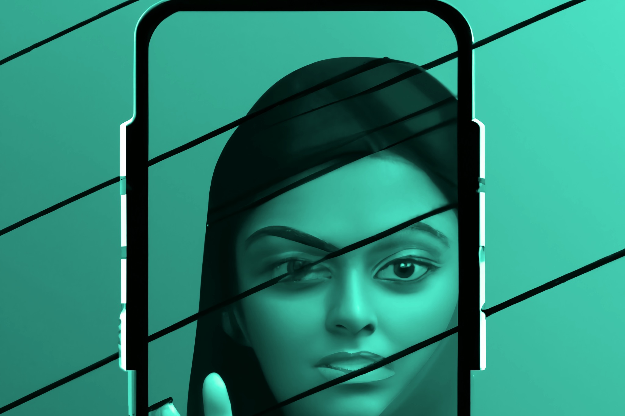 Illustration of a woman looking through a phone