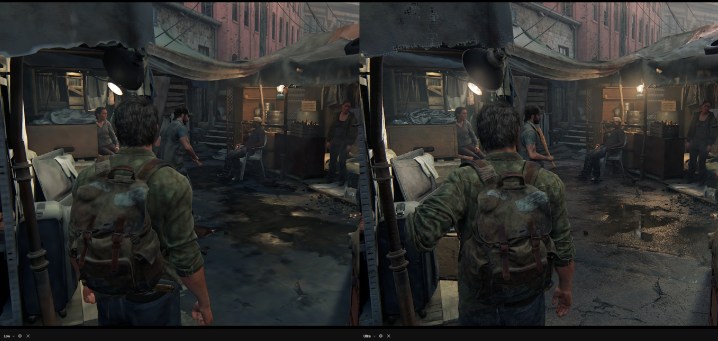 Una comparación entre los gráficos Low y Ultra preestablecidos en The Last of Us para PC.