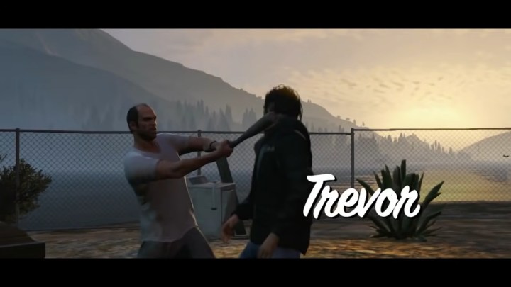 Trevor hitting a dude with a bat.