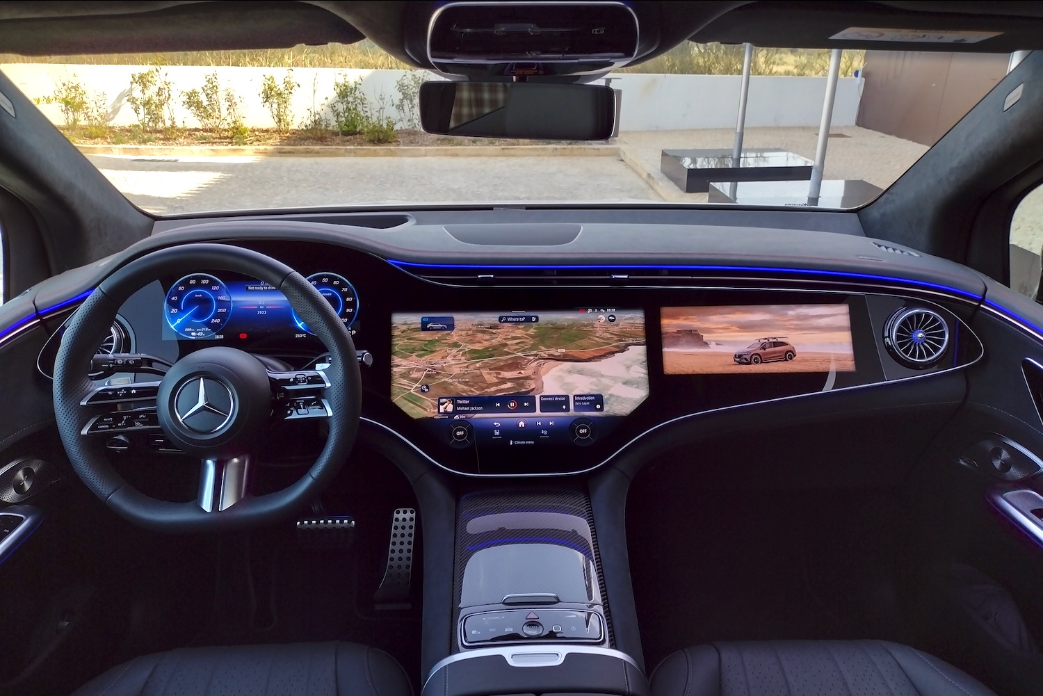 Hyperscreen display in the 2023 Mercedes-Benz EQE SUV.