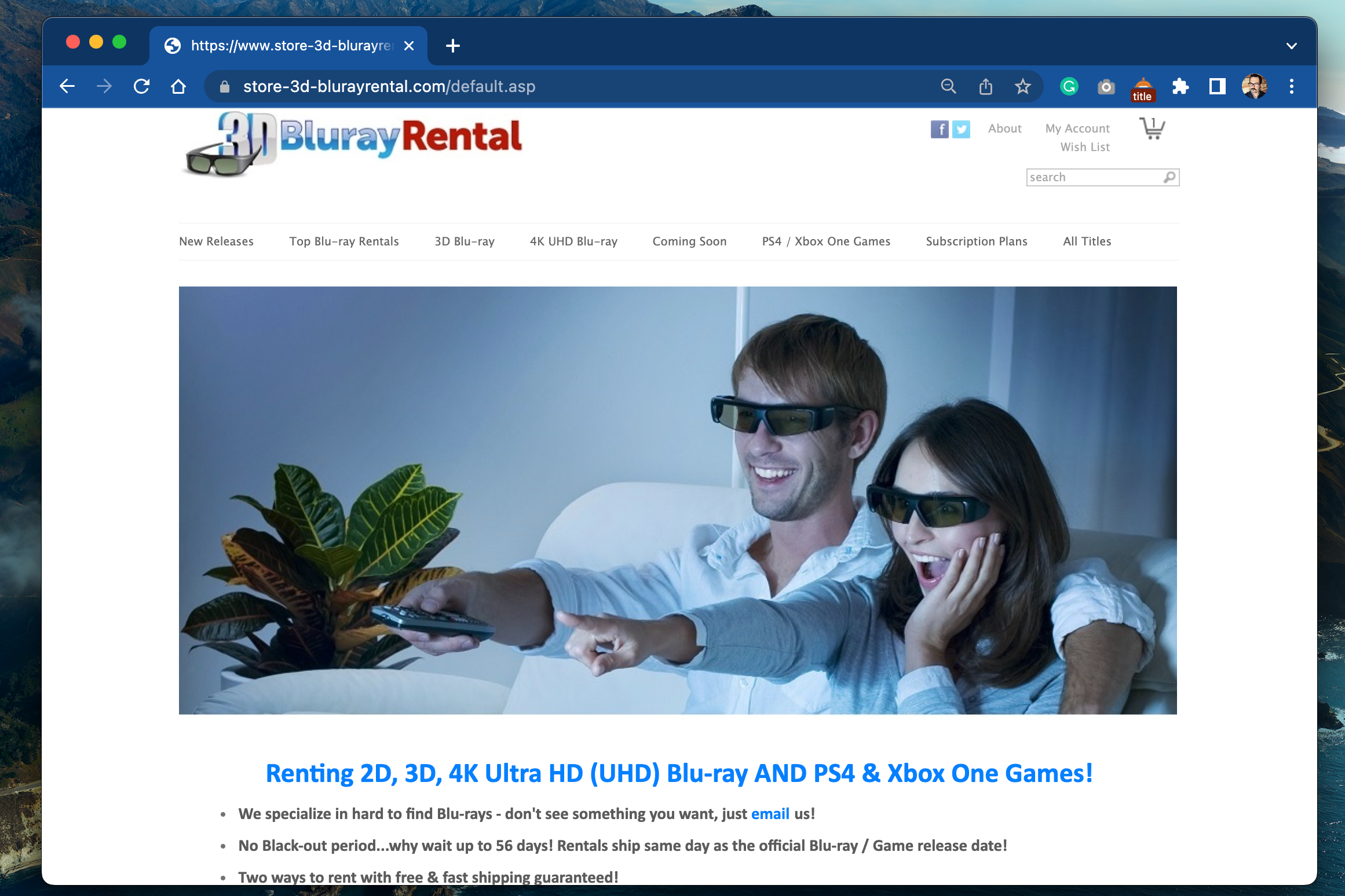 3D Blu-ray Rental homepage. 