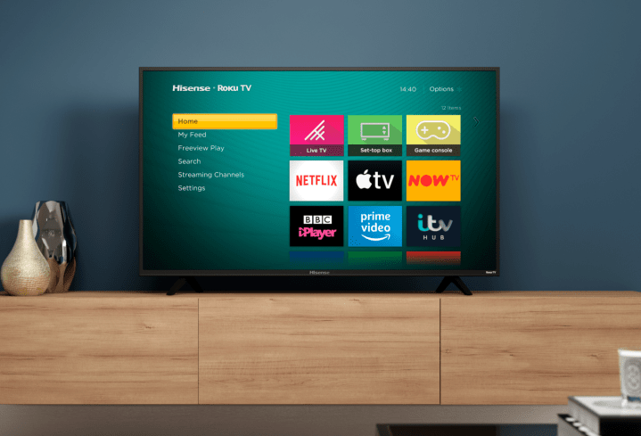 Hisense 4K TV connected a cabinet.