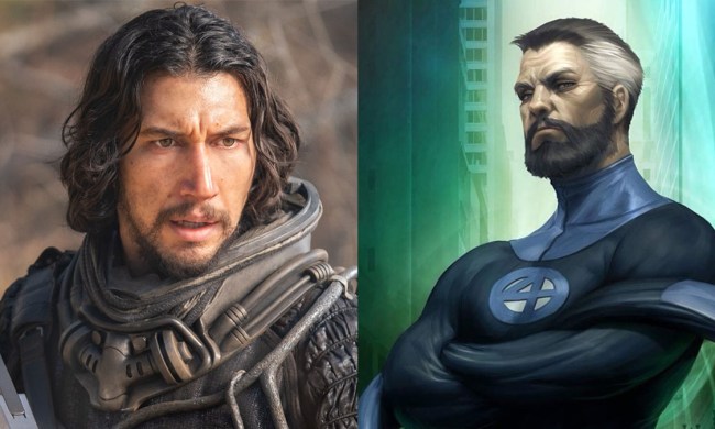 Adam Driver in 65 and Mr. Fantastic from Marvel's Fantastic Four.