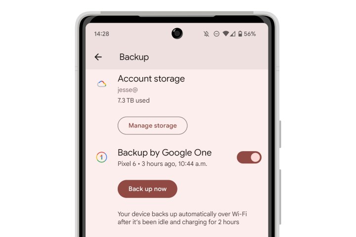 Pixel 6 showing Android 13 Backup Settings.