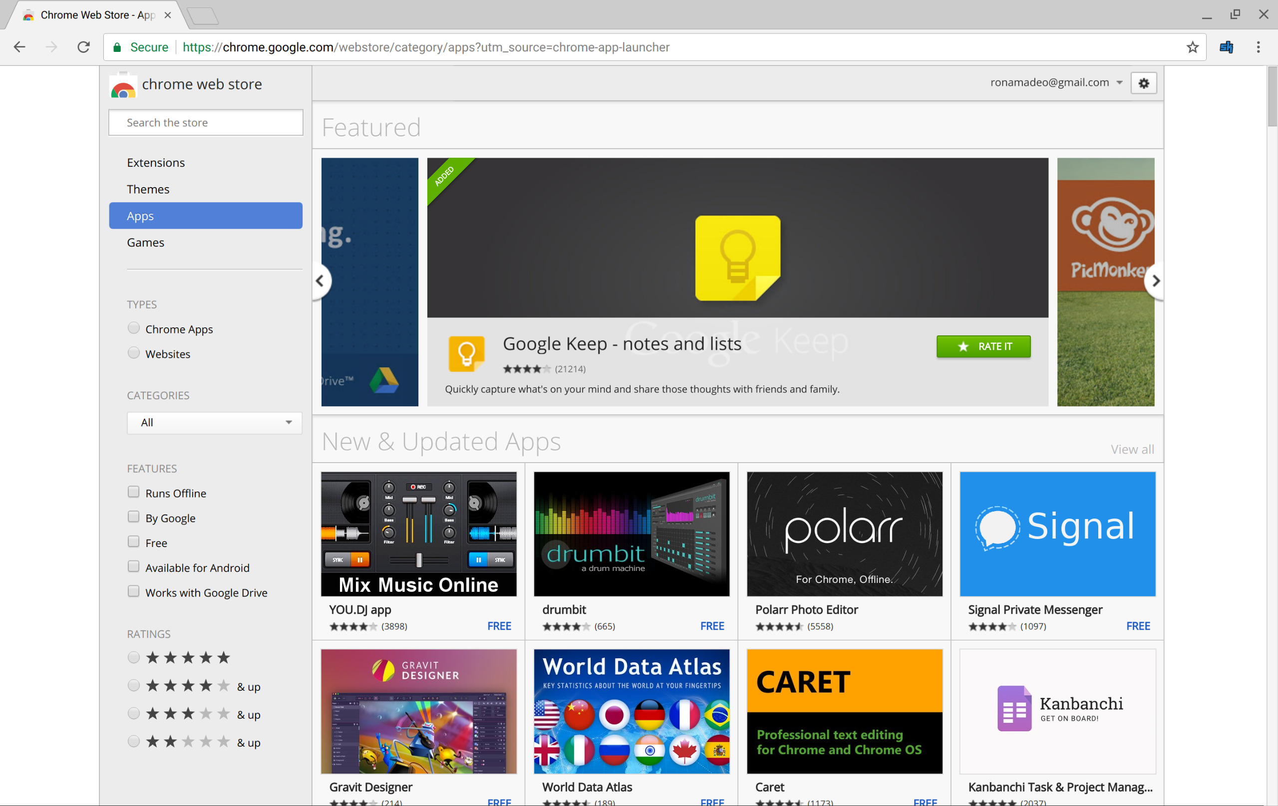Screenshot of Chrome App Store.
