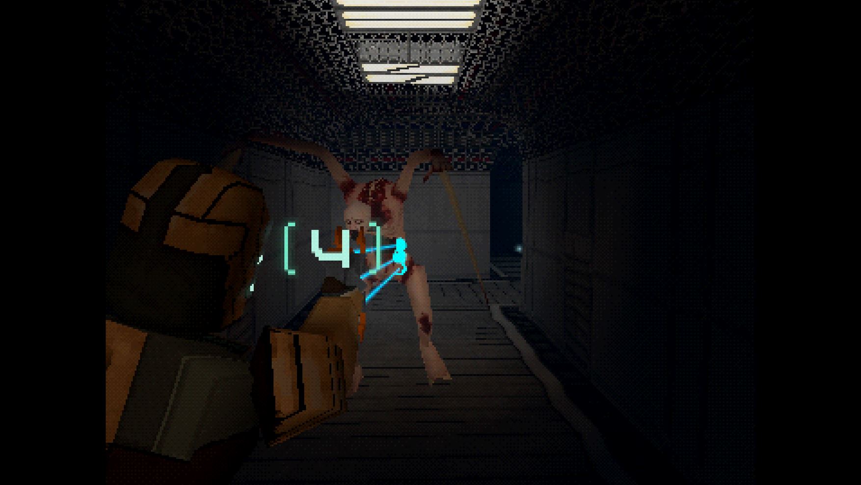 Issac shoots a Necromorph in Dead Space Demake.
