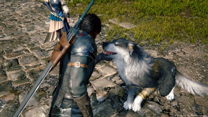Clive pets the dog in Final Fantasy XVI Final Fantasy 16