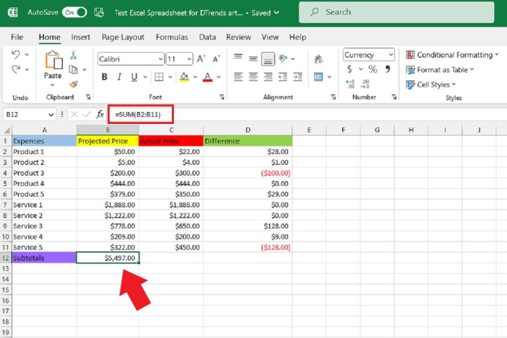 First addition in Excel spreadsheet using ChatGPT formula.