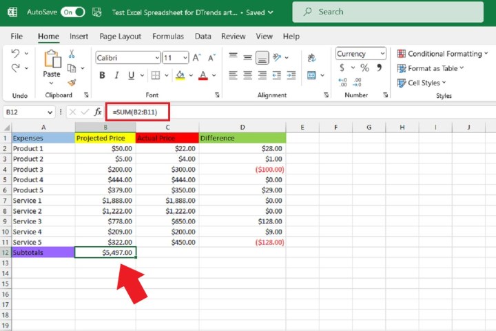 Primera adición en la hoja de cálculo de Excel usando la fórmula ChatGPT.